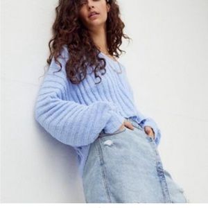 Free People Streetscapes Robin Blue Ribbed Cropped Sweater XS